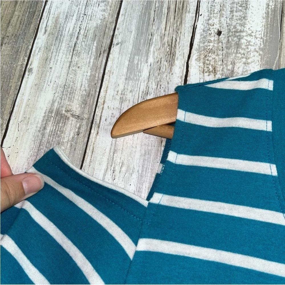 Lane Bryant Blue Stripe Open Shoulder Blouse - Picture 3 of 6